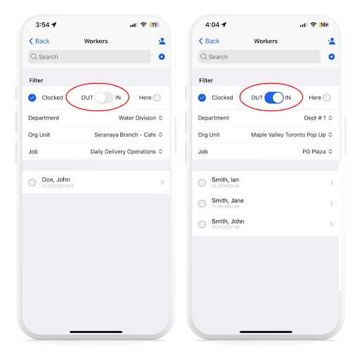 Worker Roll Call Summary on the Mobile App (Admin View)