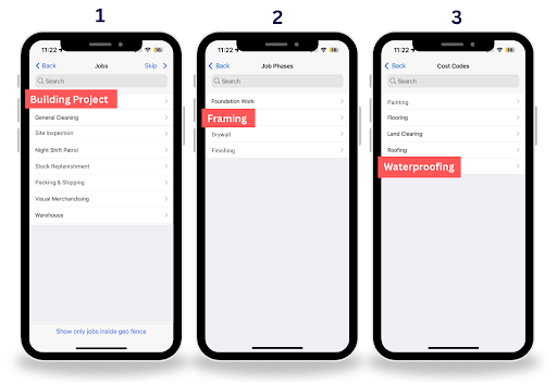 Job Selection on the Mobile App (Worker access)