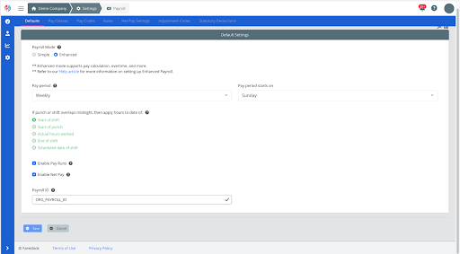Payroll Settings on the Console