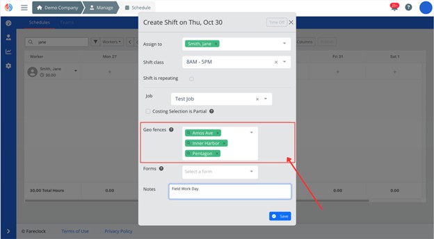 Assign Geo Fence on User Shifts