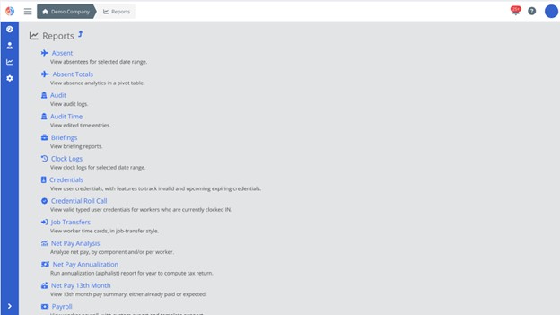 List of Reporting Formats Available on Fareclock