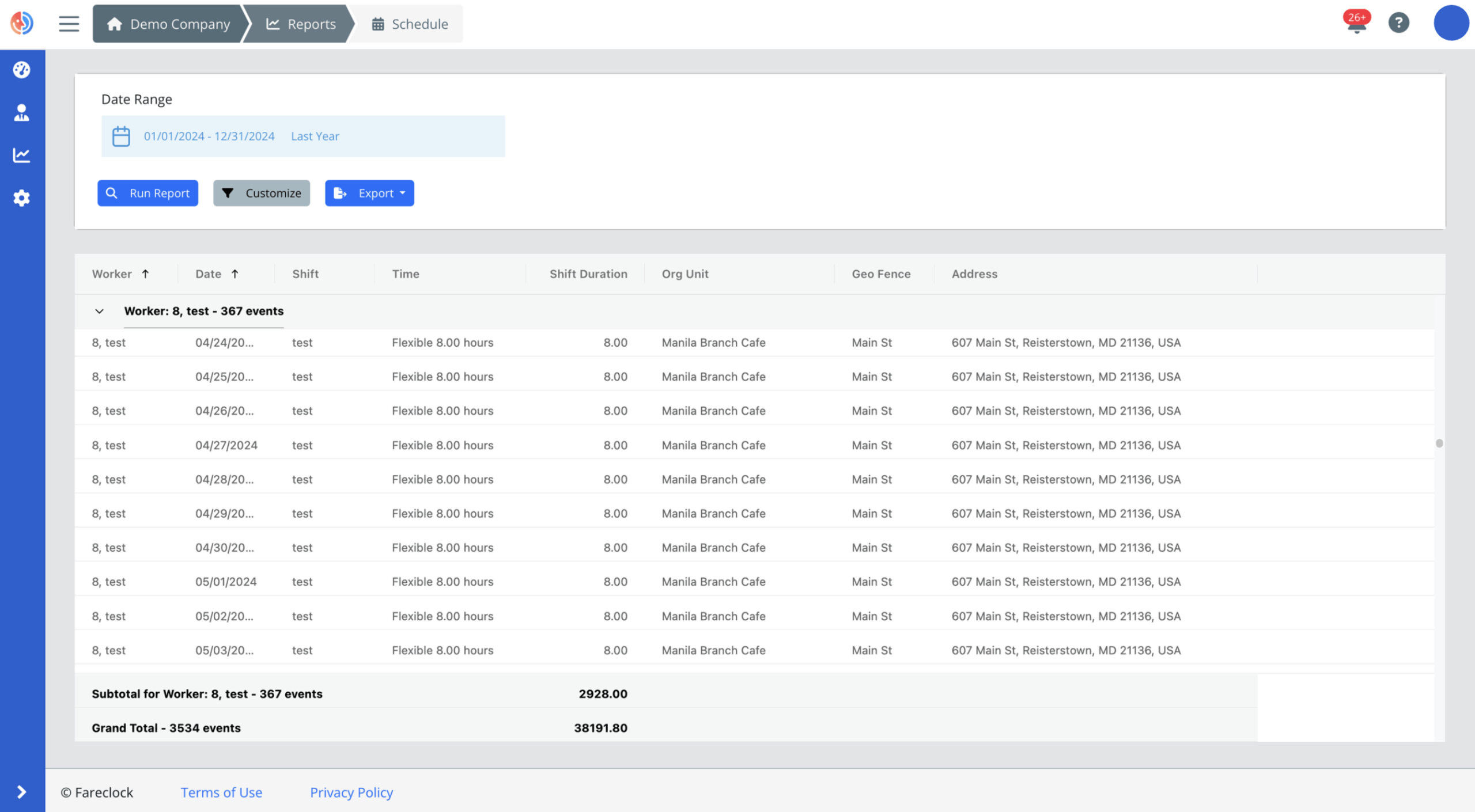 Worker Schedule Report Sample