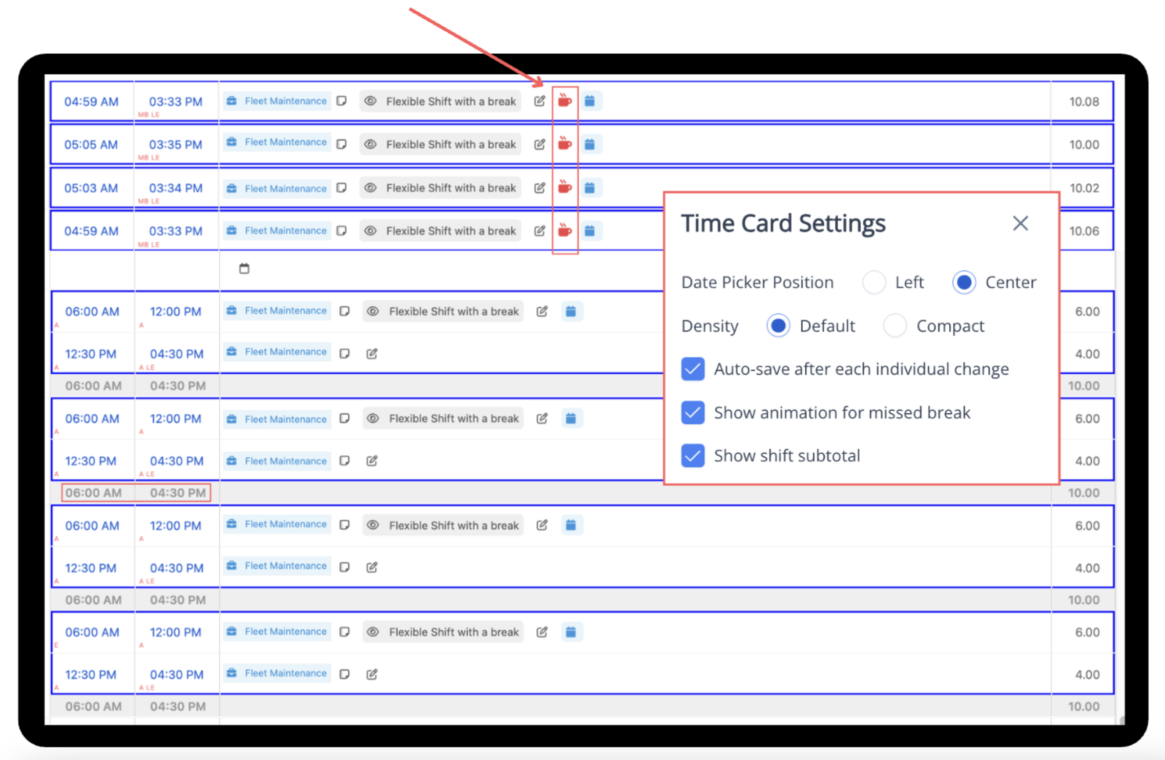 Break Indicator on Fareclock Timecard Editor Break Indicator on Fareclock Timecard Editor