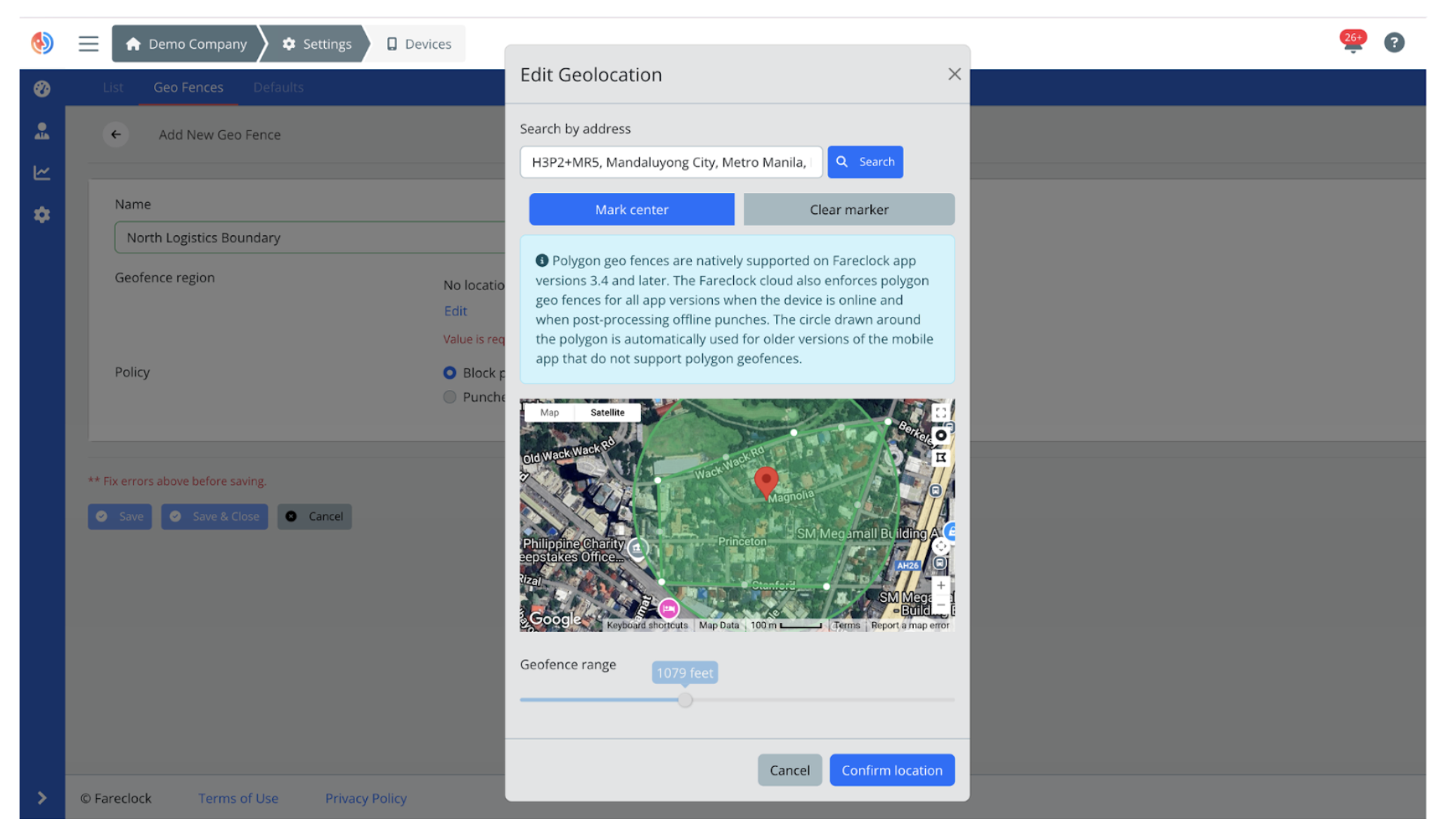 Edit Geo Fence on the Organization Console Edit Geo Fence on the Organization Console
