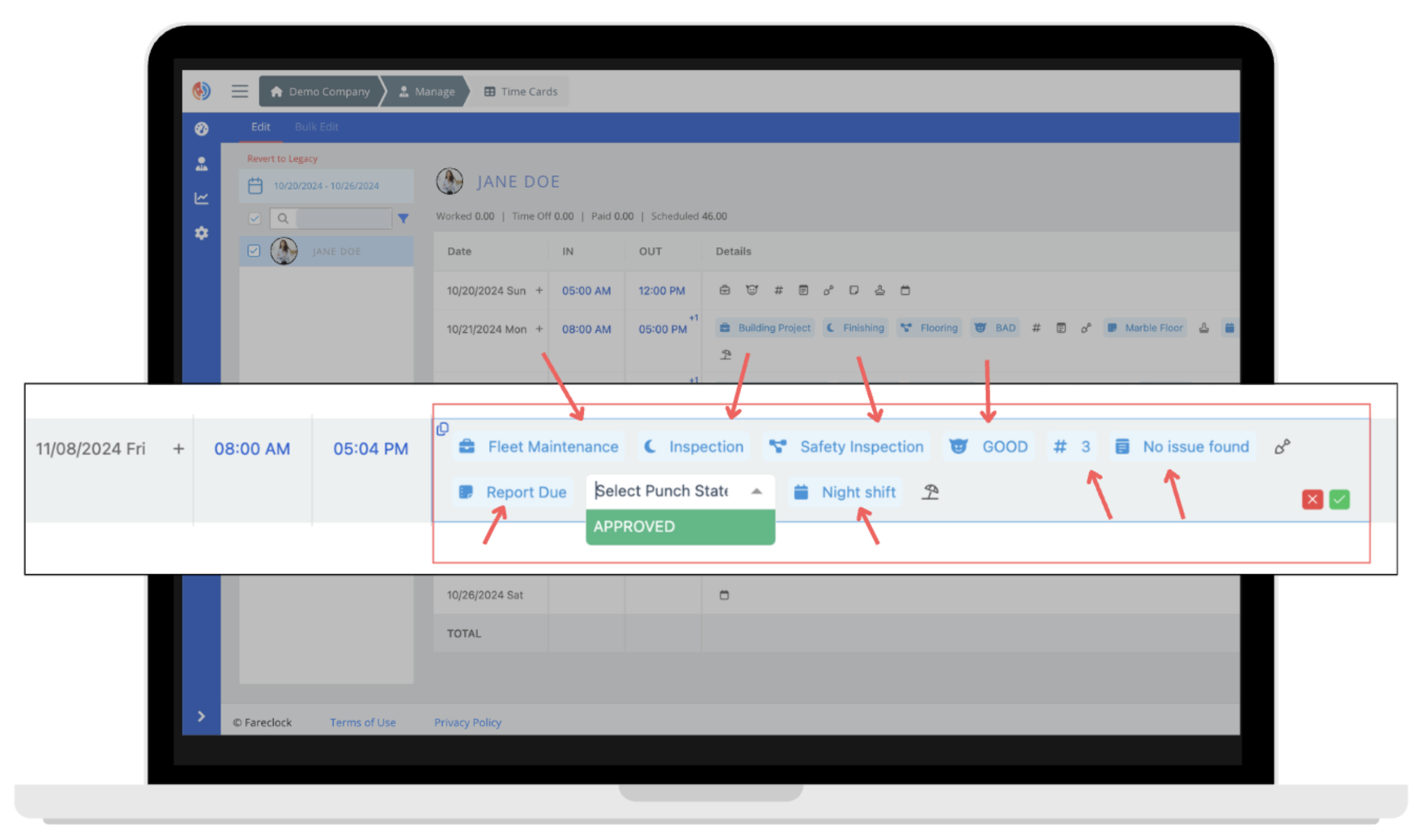 Edit Punch Details on Fareclock Timecard Editor Edit Punch Details on Fareclock Timecard Editor