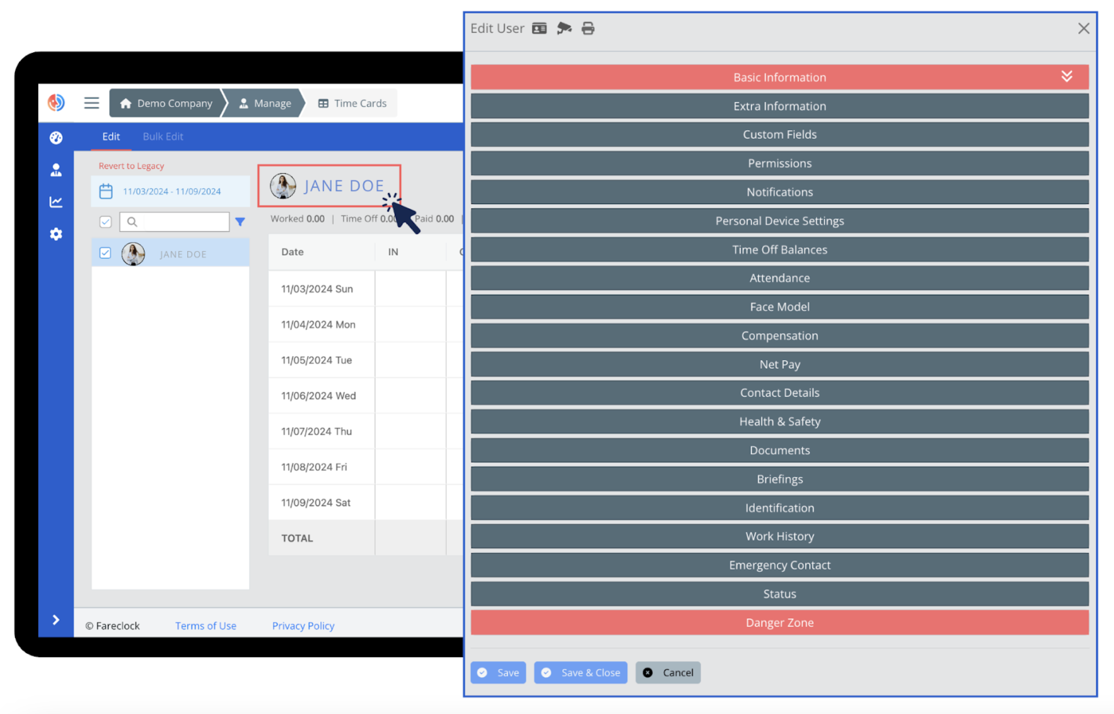 Edit User on Fareclock Timecard Editor Edit User on Fareclock Timecard Editor