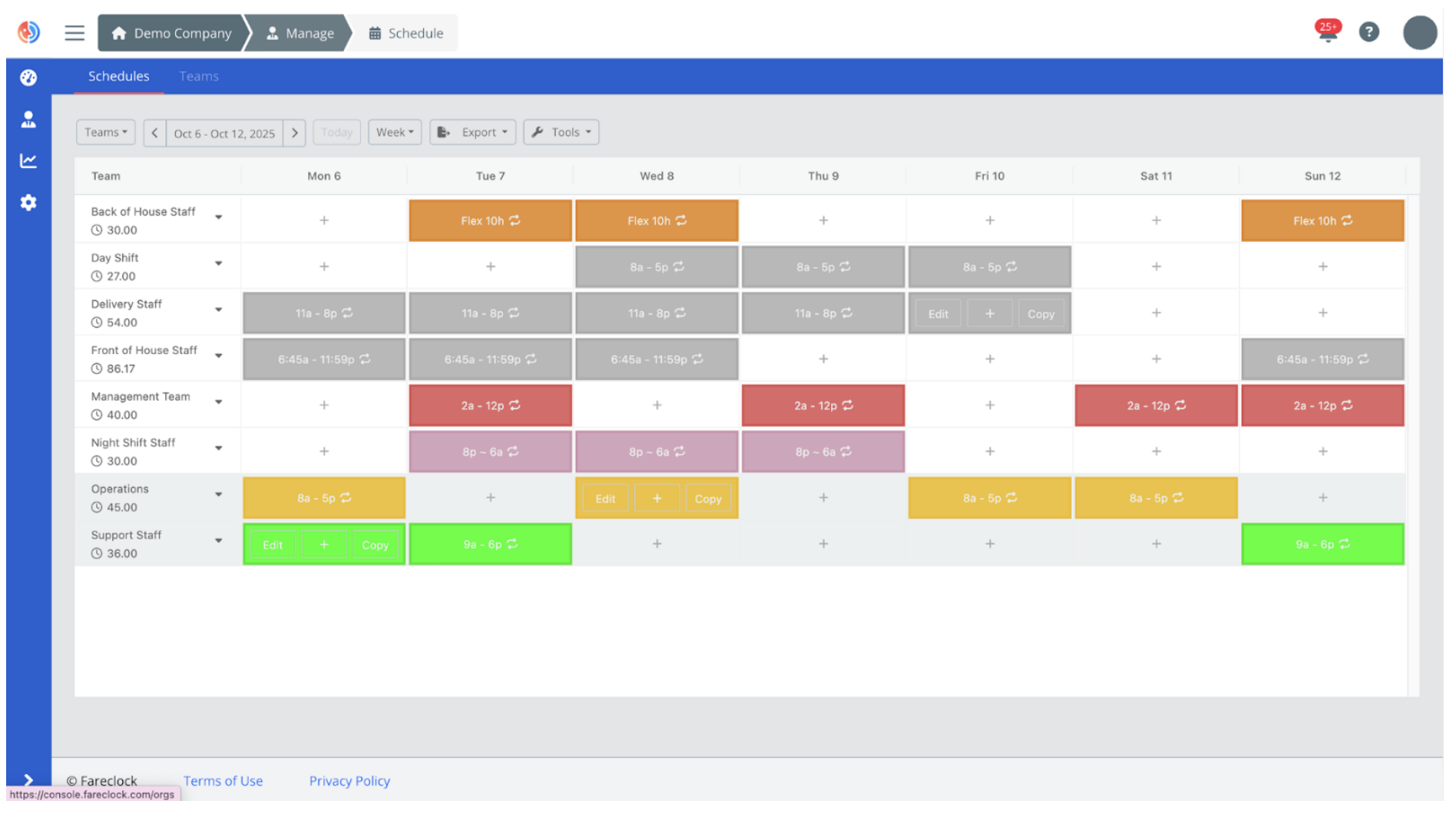 Manage Team Schedule on the Organization Console Manage Team Schedule on the Organization Console