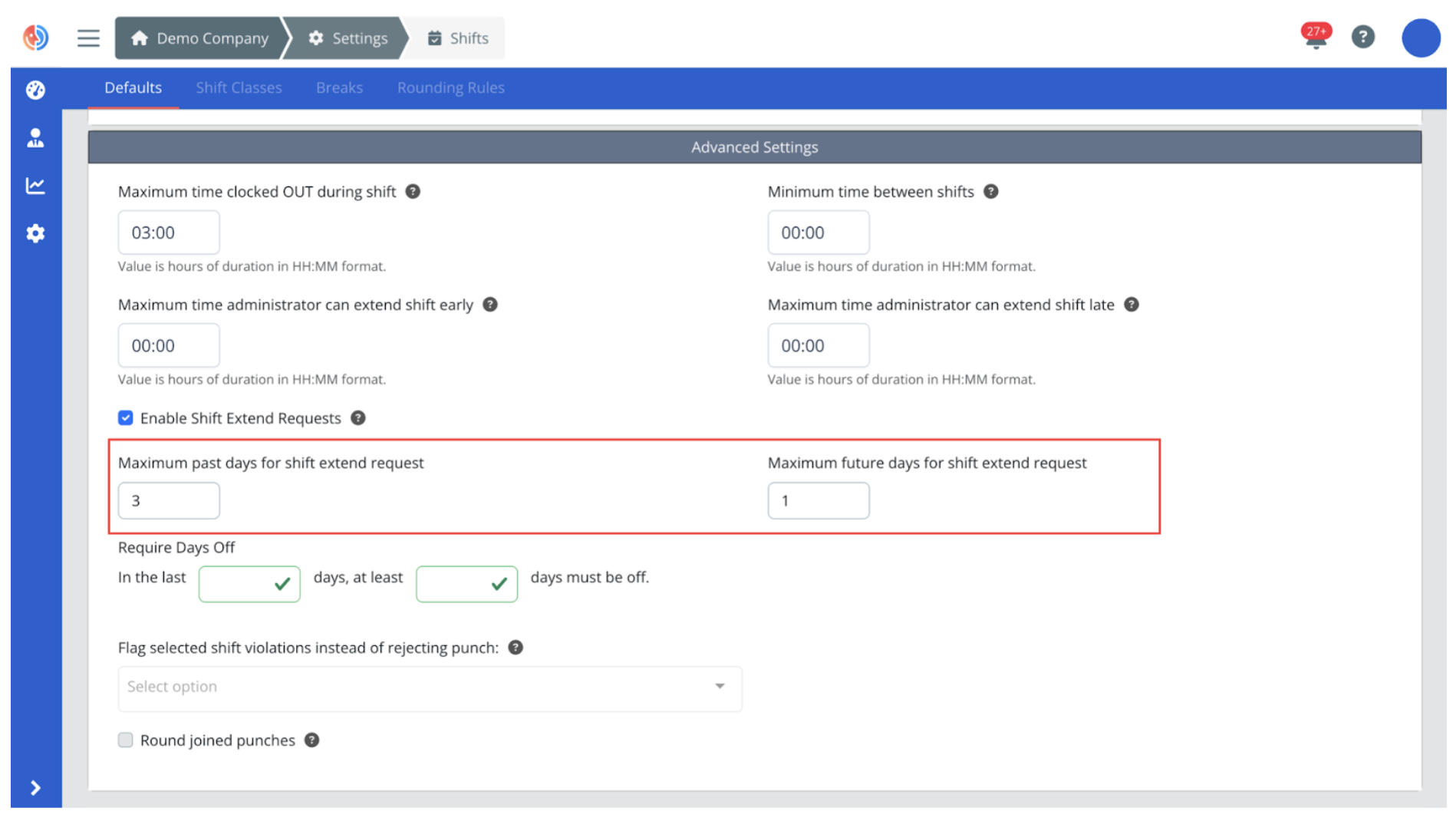 Advanced Settings for Shift Extension Requests (a) Advanced Settings for Shift Extension Requests (a)