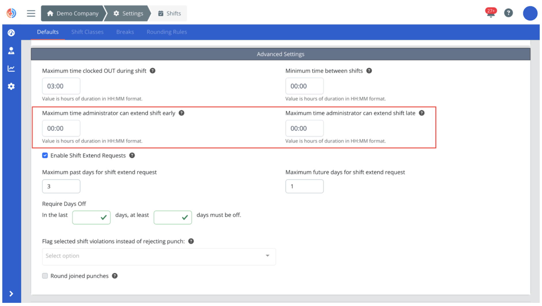 Advanced Settings for Shift Extension Requests (b) Advanced Settings for Shift Extension Requests (b)