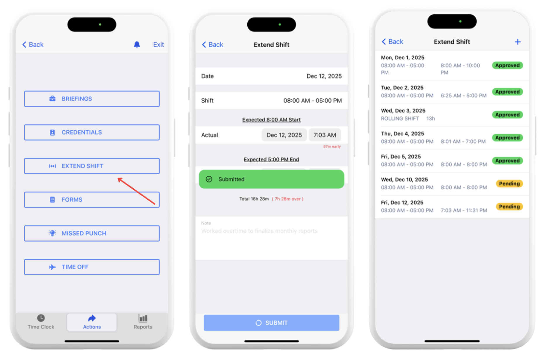 Shift Extension Requests on the Fareclock Mobile Application (b) Shift Extension Requests on the Fareclock Mobile Application (b)