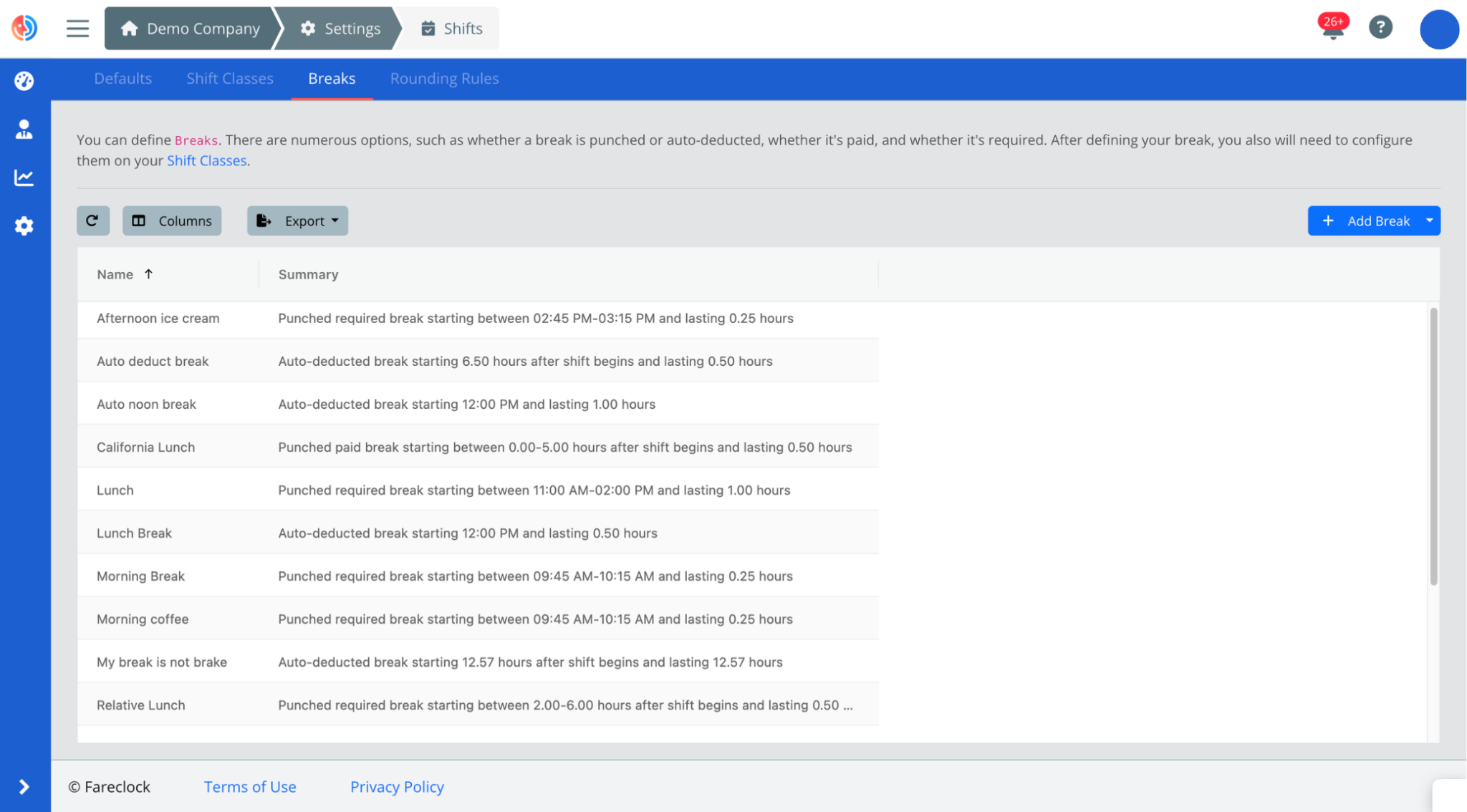 Configure Breaks on the Fareclock Organization Console Configure Breaks on the Fareclock Organization Console