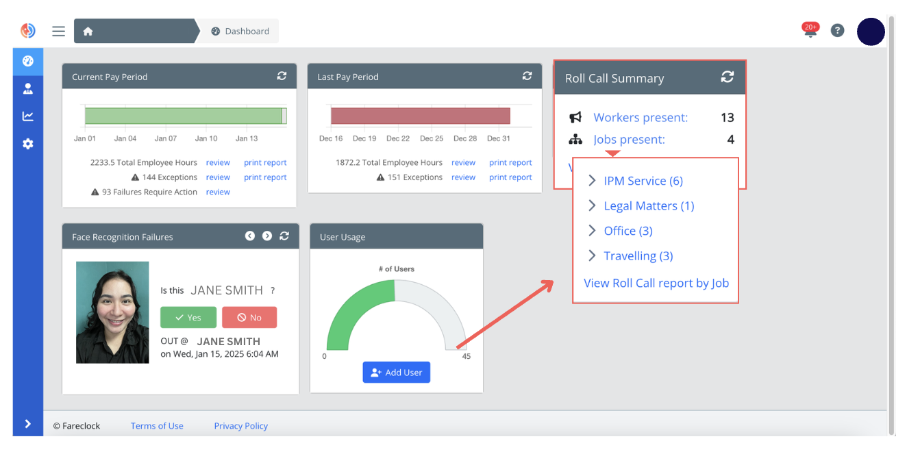 Roll Call Feature on the Fareclock Organization Console Roll Call Feature on the Fareclock Organization Console