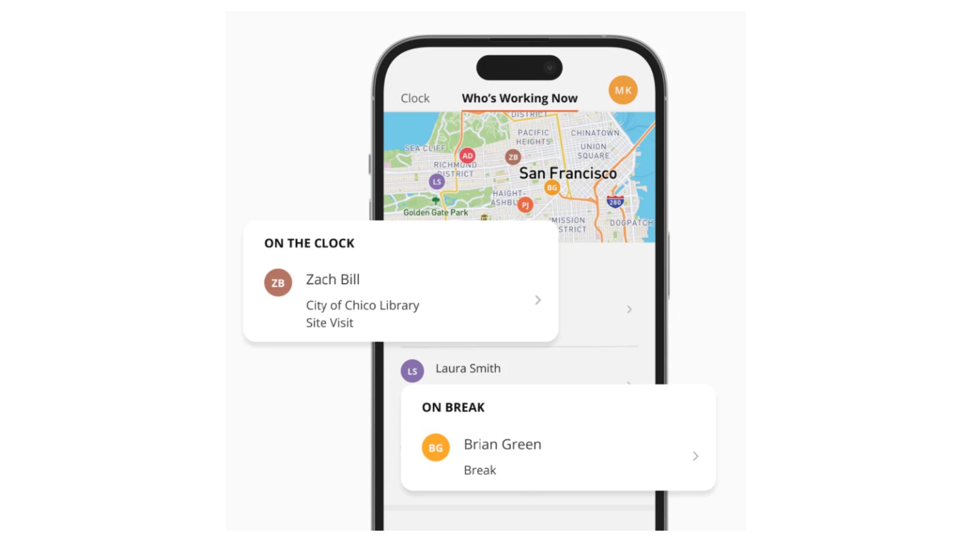 fareclock gps location tracking whos working now map