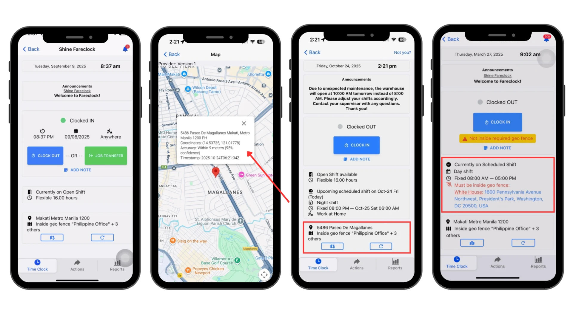 Fareclock geofencing Fareclock geofencing for site-based clock-in restrictions