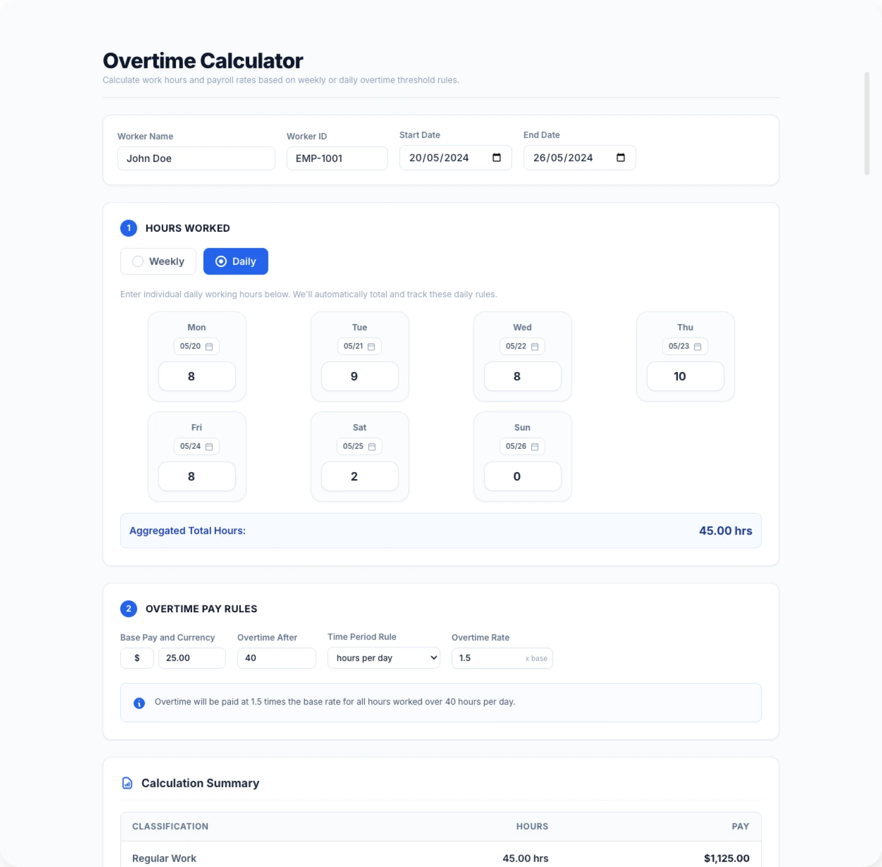 img dashboard overtime calculator