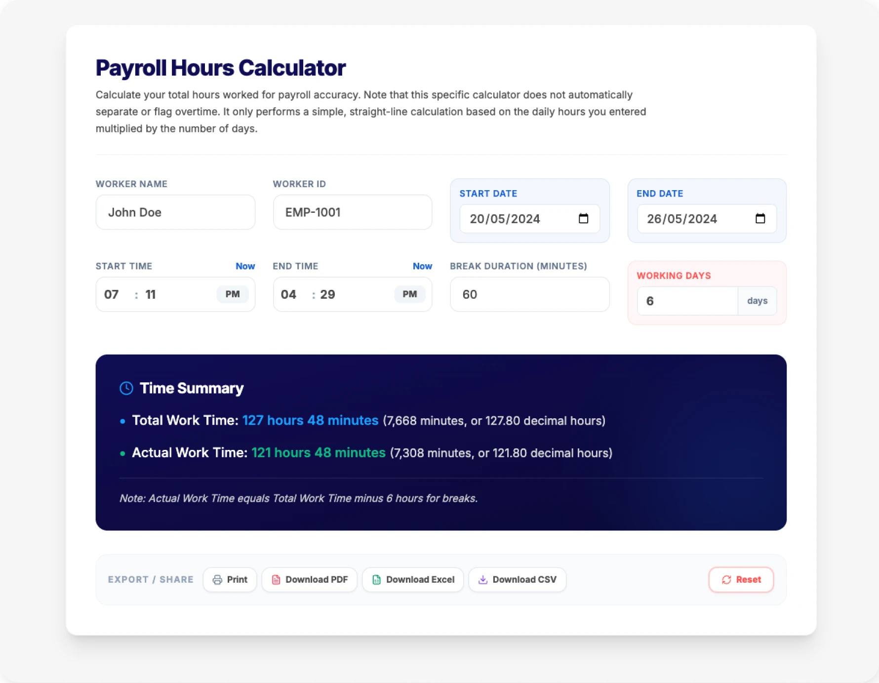 img dashboard payroll hours calculator
