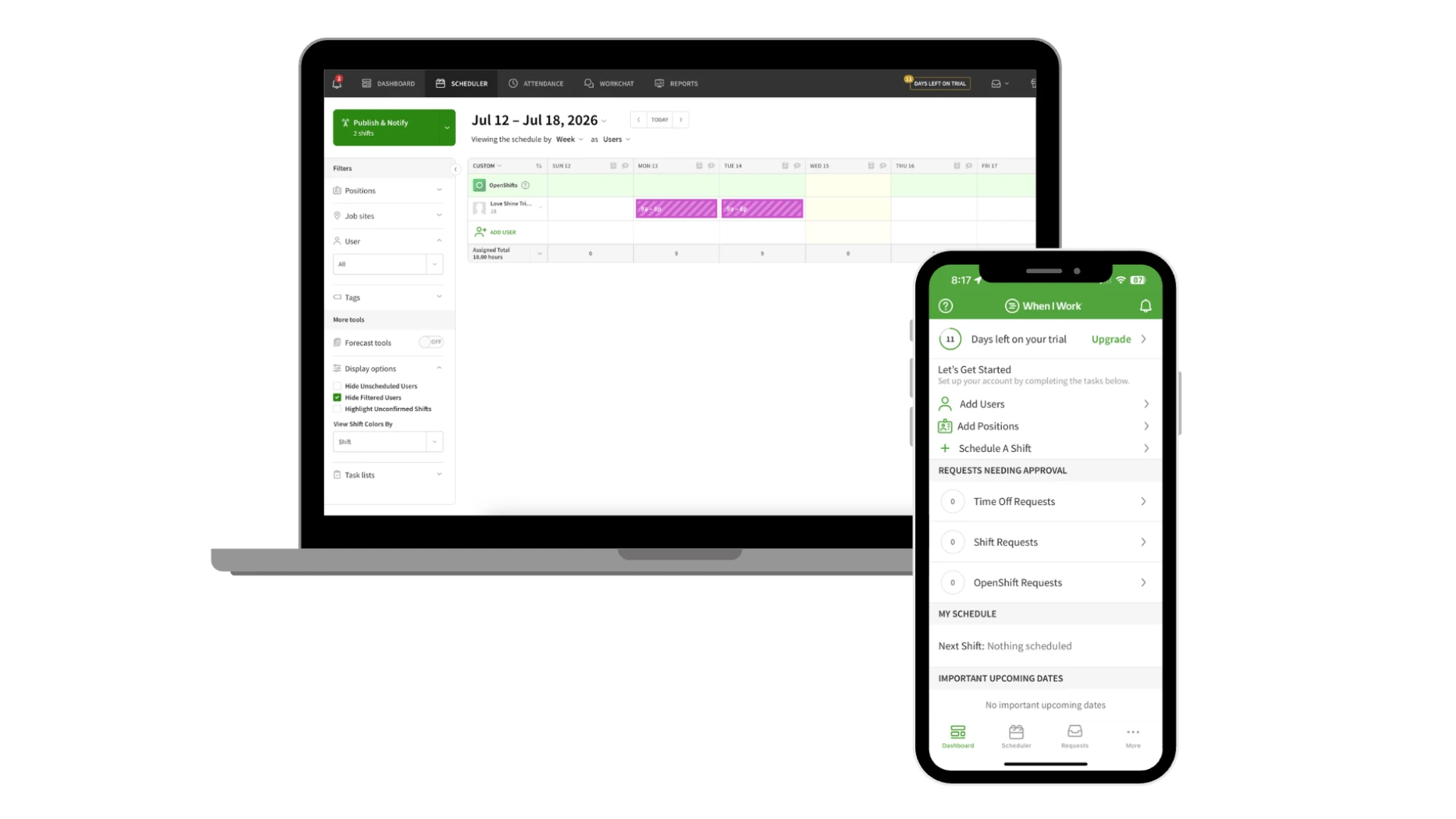 When I Work dashboard overview When I Work dashboard overview for shift scheduling