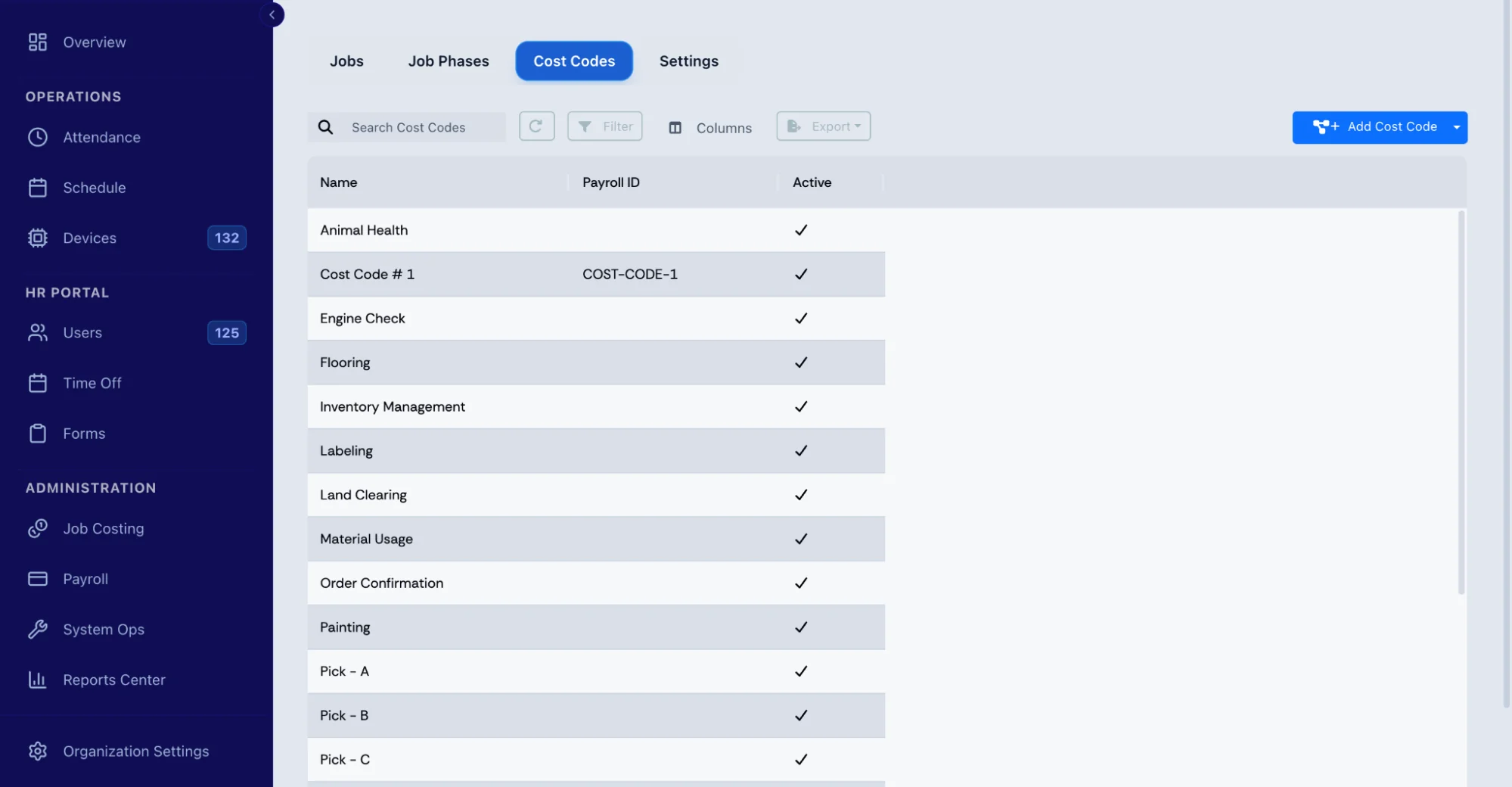 fareclock-11 Cost Codes