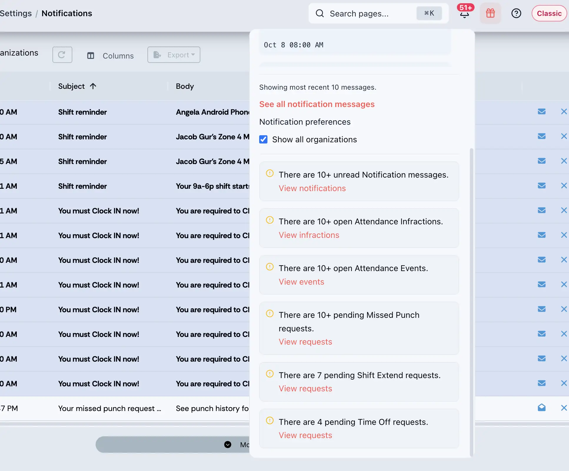 fareclock_screenshot_7 notification alerts on pending missed punch requests
