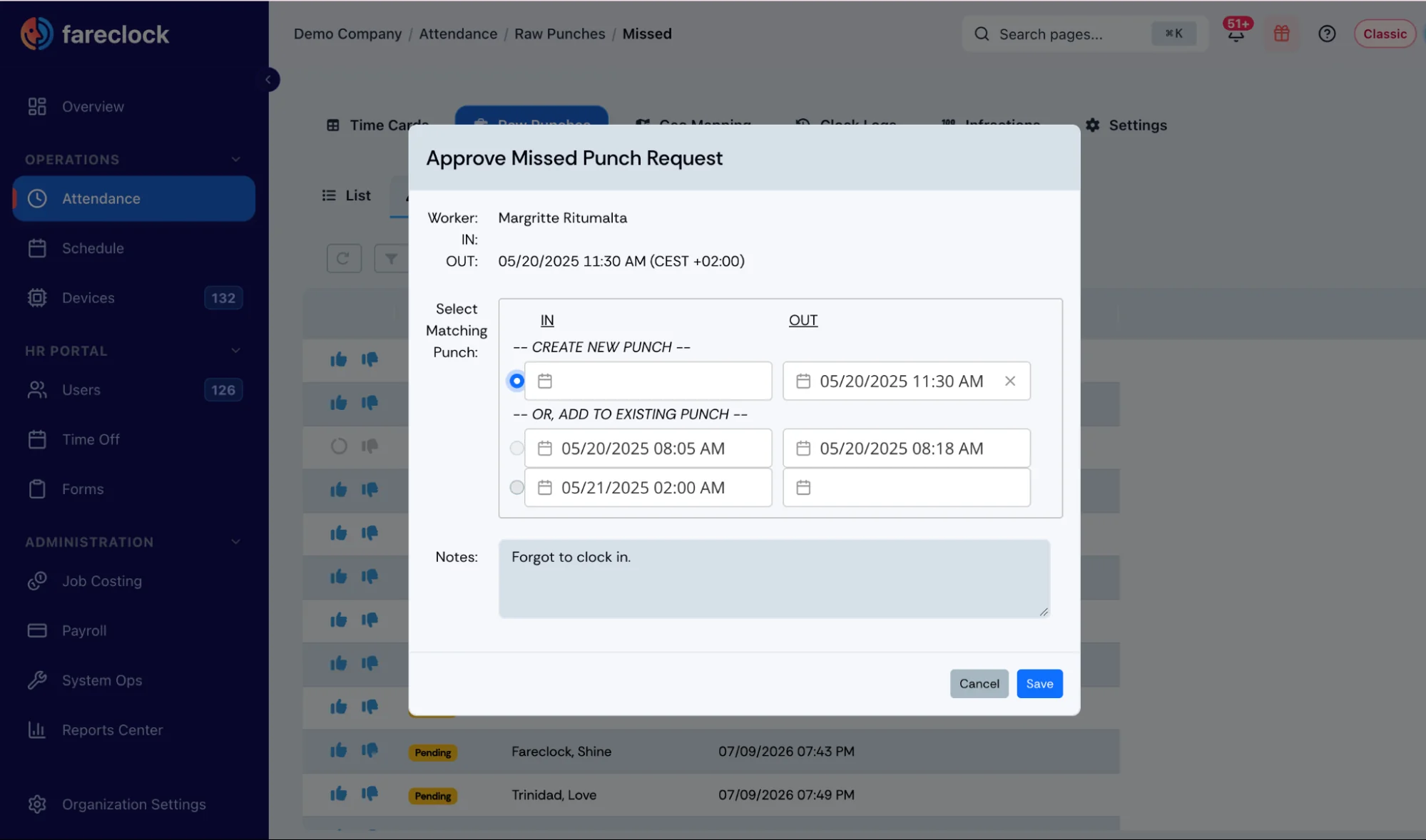 fareclock_screenshot_8 Missed Punches on the Fareclock Organization Console